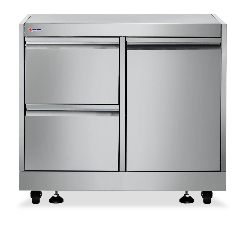 Omcan 47877 32" Stainless Steel Cabinet Stand for #47876 with Gas Tank Cabinet and 2 Drawers with Soft Hinge Drawer Slide