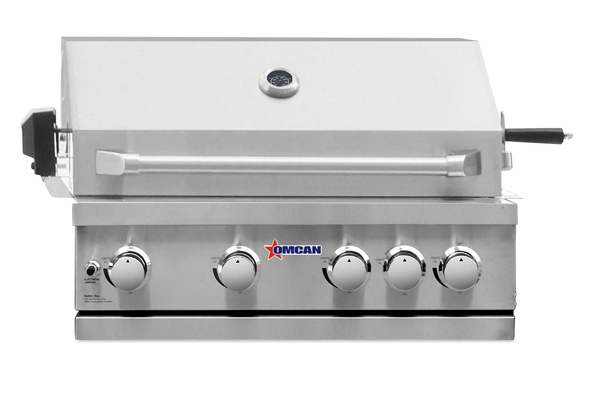 Omcan 47876 30" Propane 5 Burners BBQ Grill Gas with Rotisserie Kit, Warming Rack, LED Light