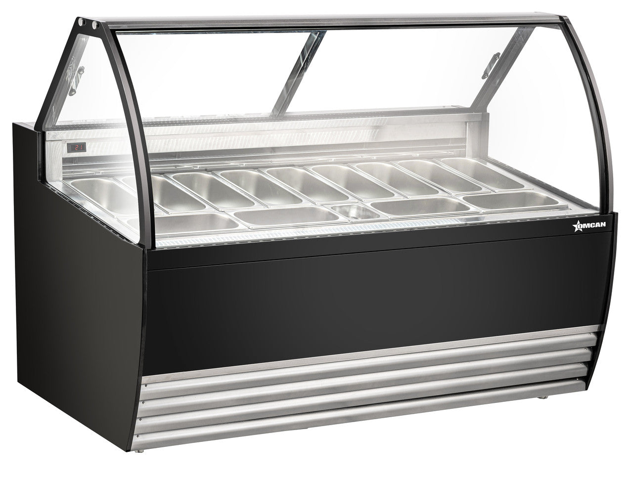 Omcan 49008 69.5" Gelato Display Showcase (Black Exterior) with 13 Pans