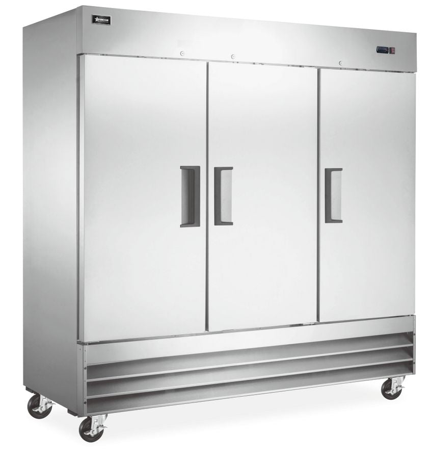 Omcan 50028 72 cu. ft. / 2040 L 81" 3-Door Stainless Steel Reach in Refrigerator