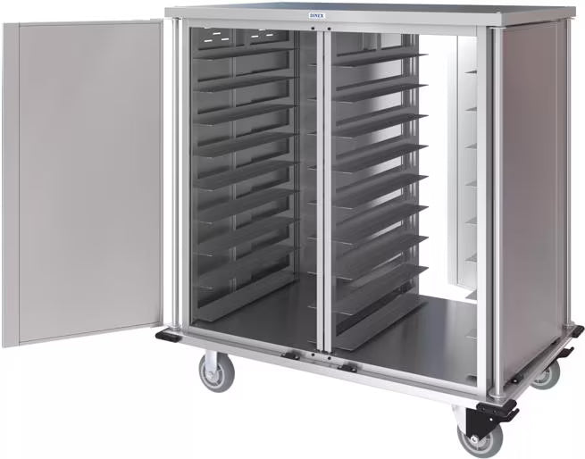 Dinex DXPTQC2T2DPT36 2 Trays Per Slide 36 Trays Double Door Stainless Steel Totally Quiet Compact Meal Delivery Cart
