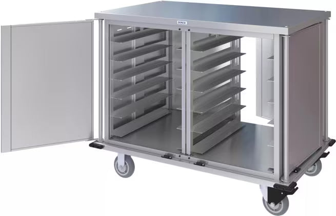 Dinex DXPTQC2T2DPT24 2 Trays Per Slide 24 Trays Double Door Stainless Steel Totally Quiet Compact Meal Delivery Cart