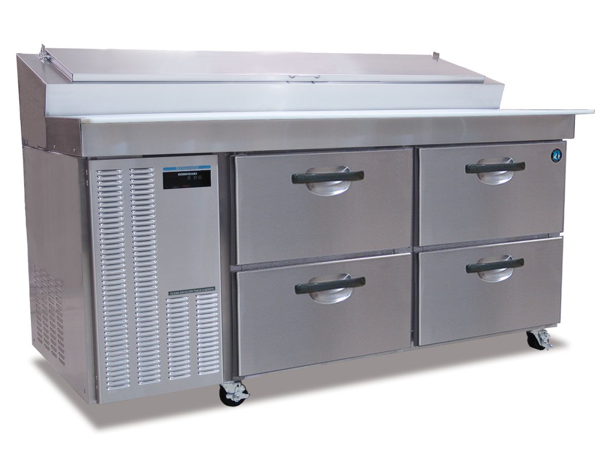 Hoshizaki HPR72A-D Two Section Stainless Drawers Raised Rail Prep Table Refrigerator