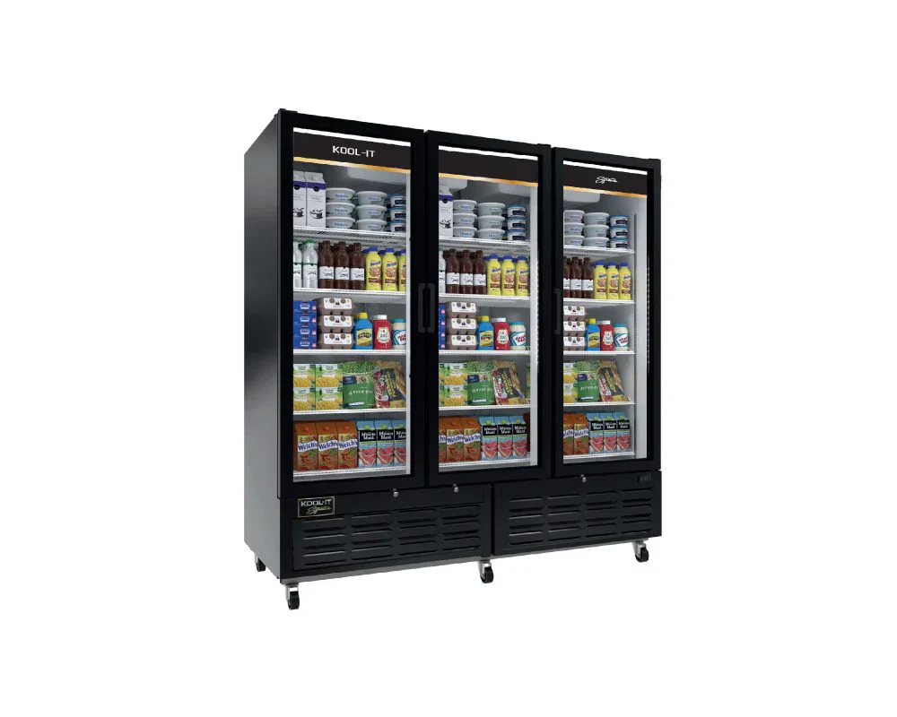 Kool-It LX-74FB 66.3 cu.ft. / 1878 L Black Triple Swing Door Merchandiser Refrigerator