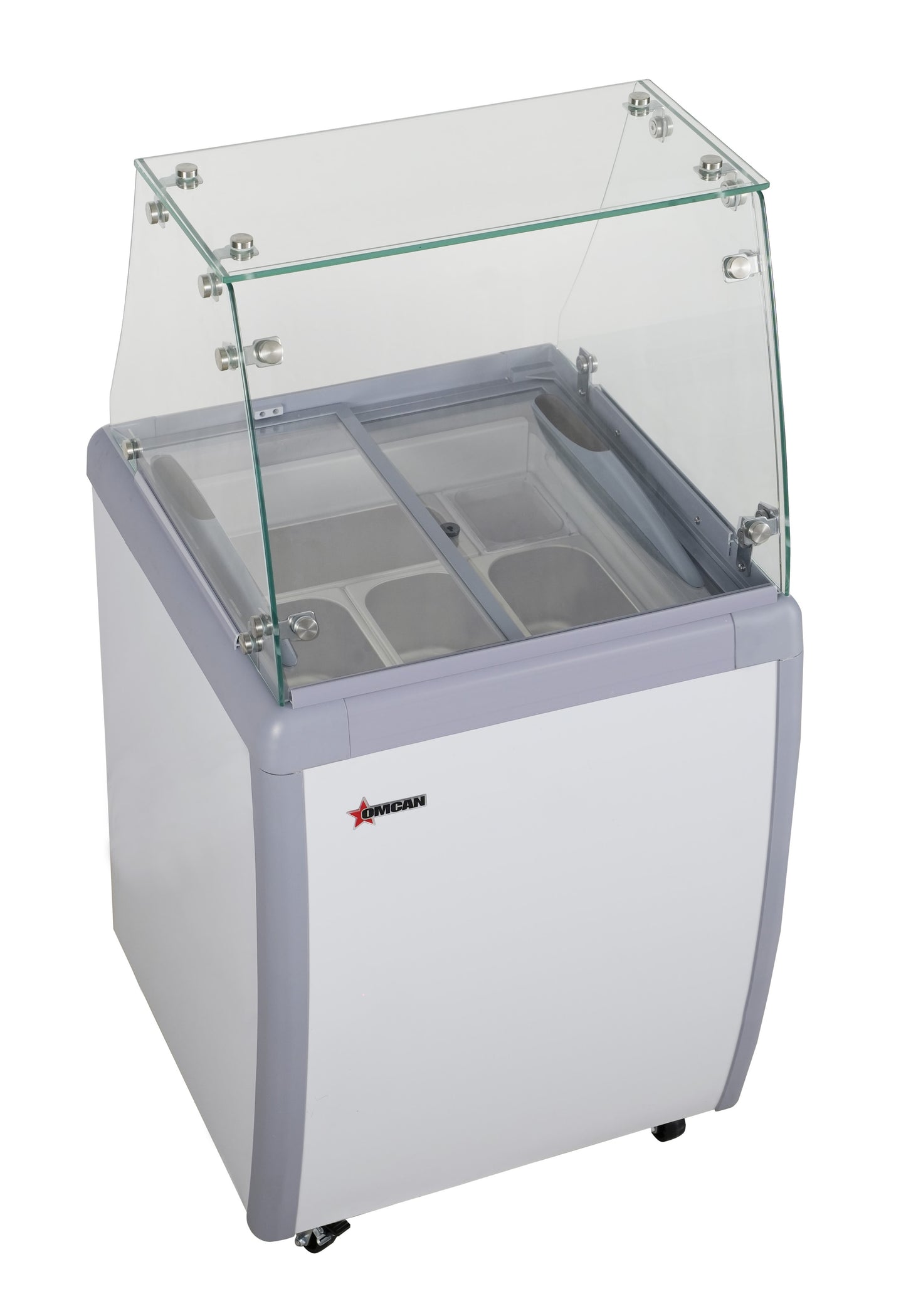 Omcan 47742 26" Four Pan Gelato Dipping Cabinet with Flat Sneeze Guard and Pans