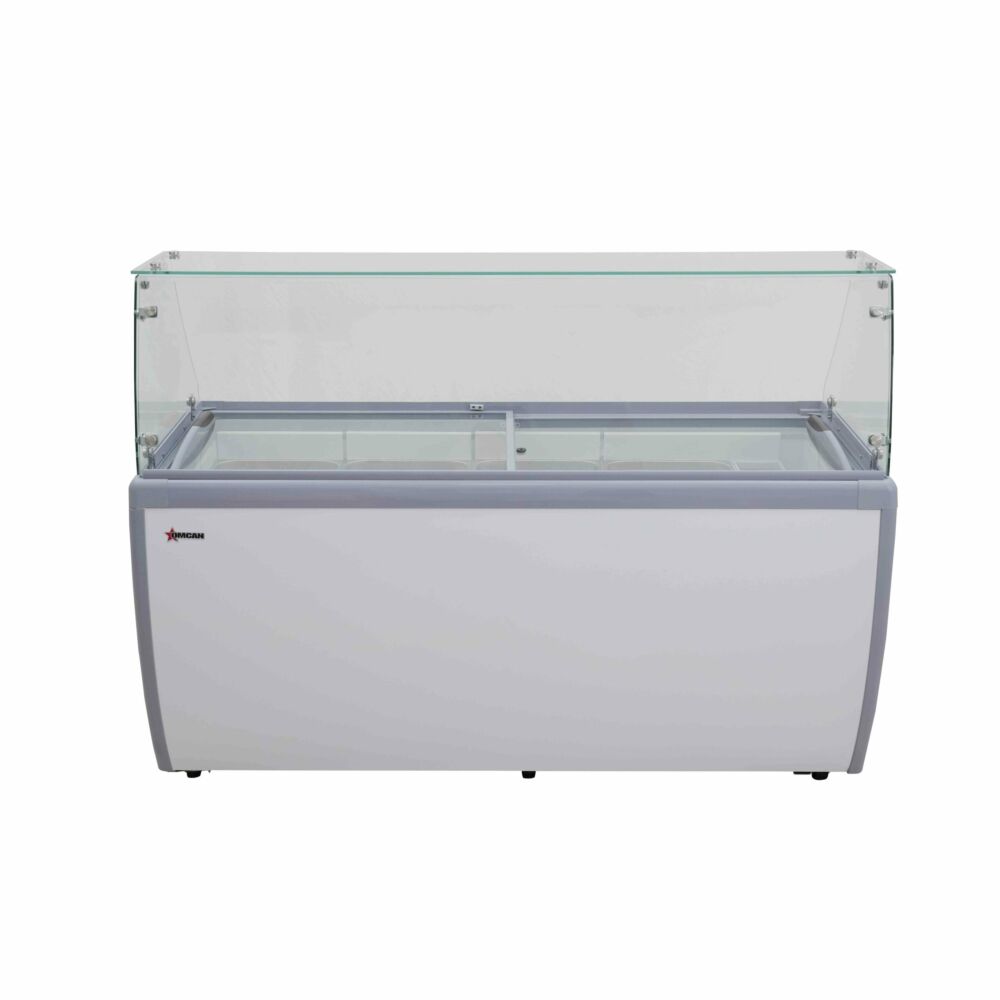 Omcan 47744 71" Thirteen Pan Gelato Dipping Cabinet with Flat Sneeze Guard and Pans