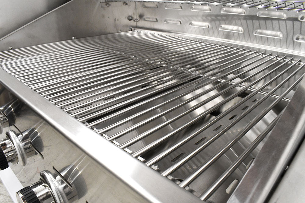 Omcan 47840 Propane 5 Burners Stainless Steel Outdoor BBQ Grill, Top And Side Shelf, 1 Roll Dome