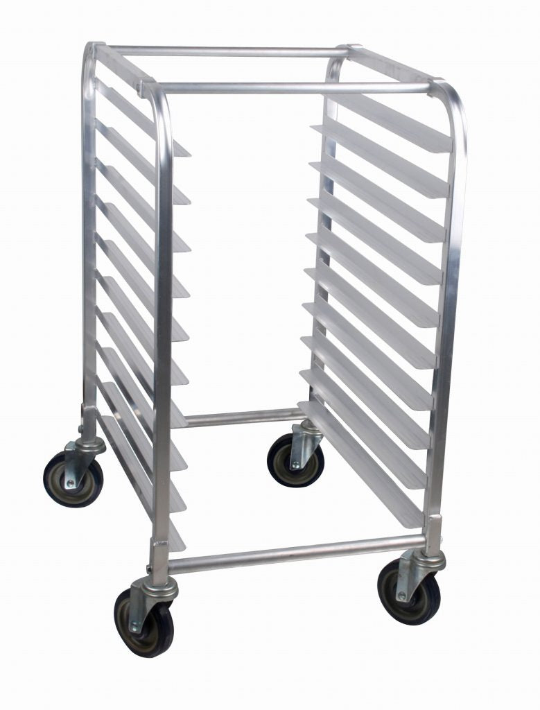 Omcan 48013 10 Slides Curved Top Aluminum Mobile Steam Table Pan Rack with 3" Spacing
