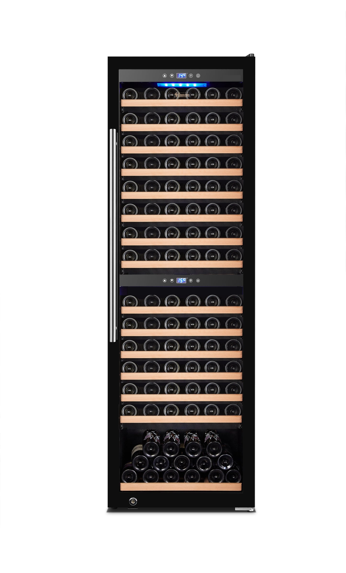 Omcan 48258 181 Bottle 27" Black Full Glass Door Vinovero Dual Zone Wine Cooler