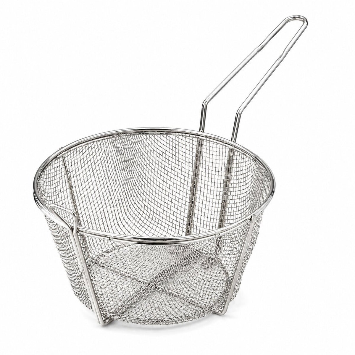 Omcan 80385 10 1/2" x 6" Round Wire Fry Basket 4 Mesh with 9" Handle