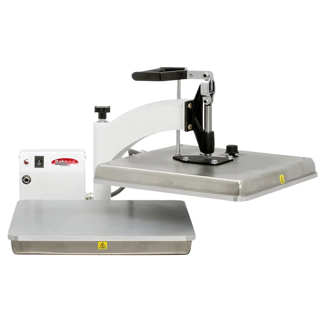BakeMax BMTXM15 15″ x 15″ Manual Countertop White Powder Coated Swing Away Dual Heat Tortilla Press