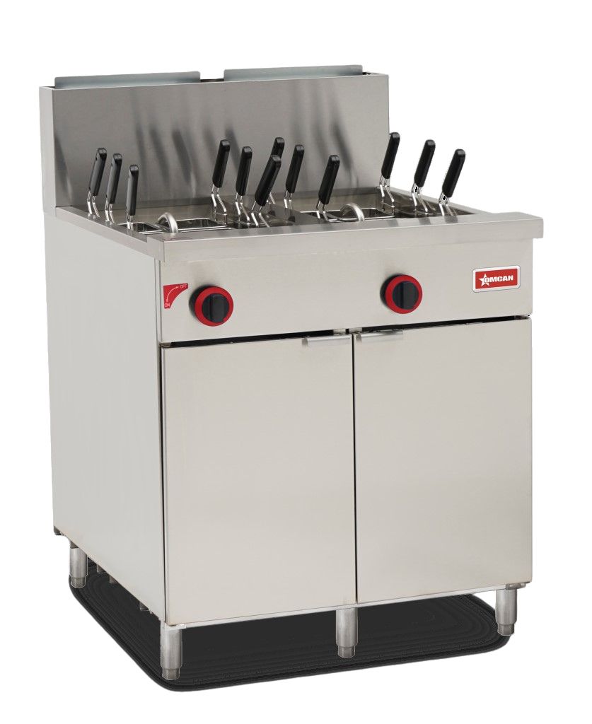 Omcan 48000 22 Gallon Gas Double Tank Pasta Cooker with 12 baskets