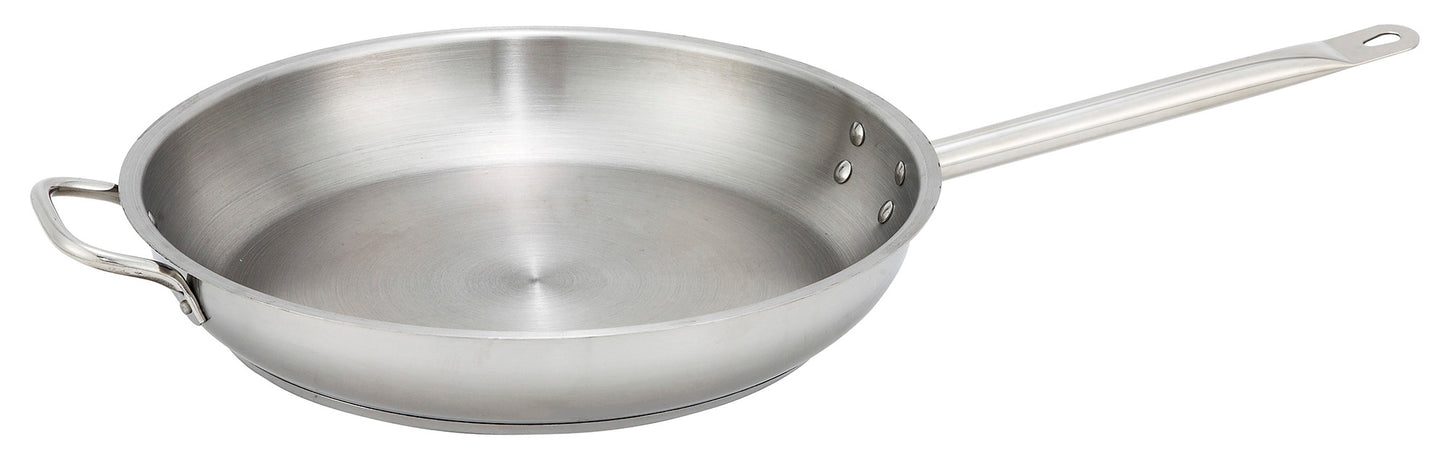 Winco SSFP-14 14" Stainless Steel Fry Pan w/ Helper Handle