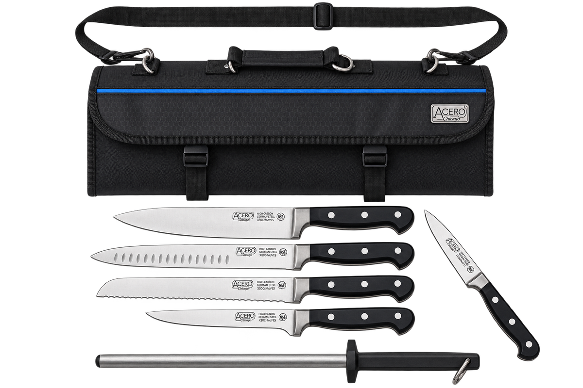 Winco KFP-KITA 7-Piece Cutlery Set with Knife Bag