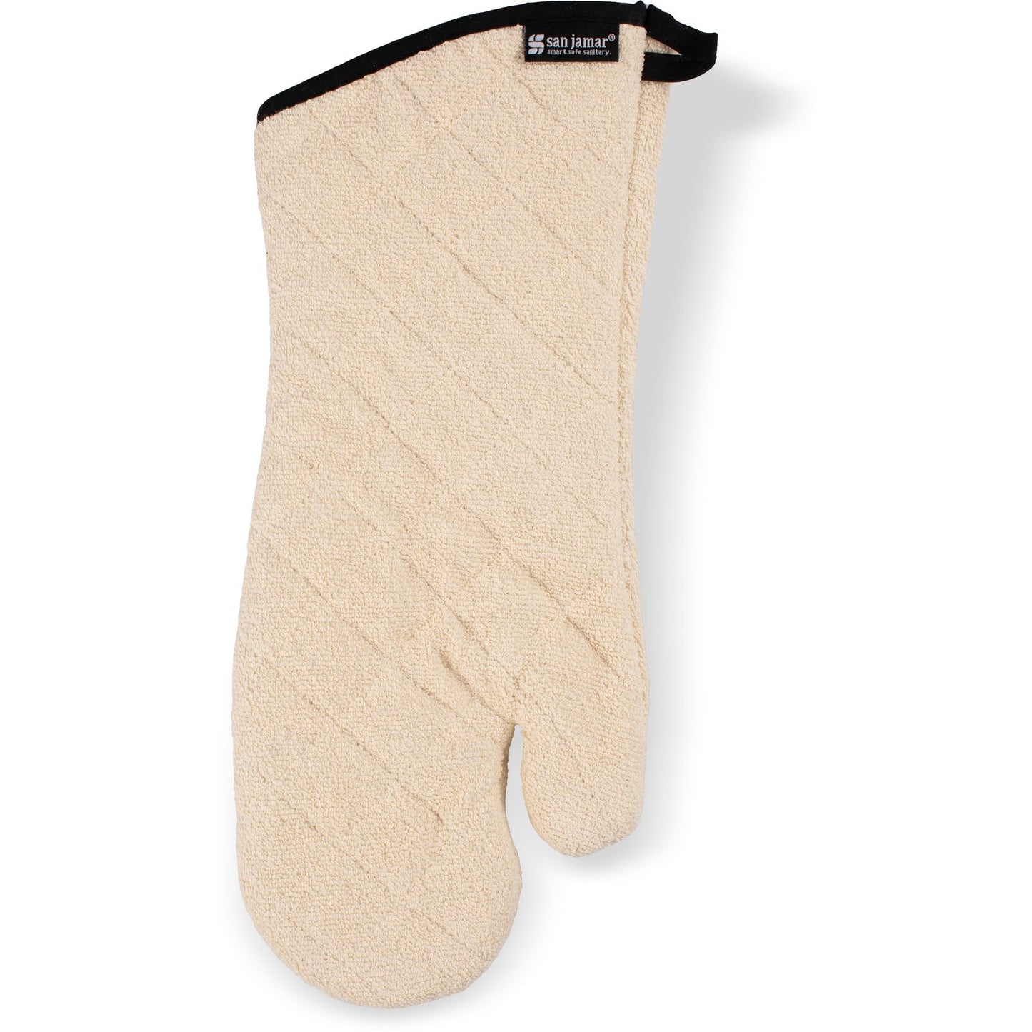 San Jamar 817TMSB 17 inch Tan Cotton Terry Oven Mitt w/ Steam Barrier