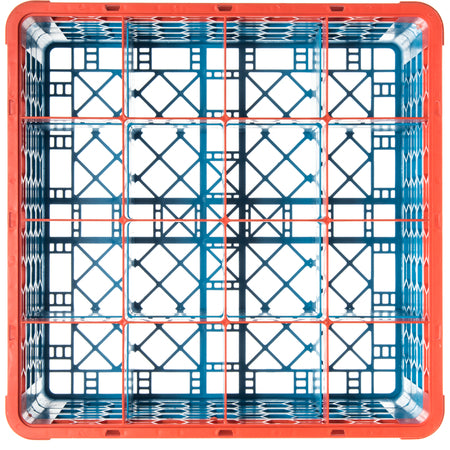 Carlisle RG16-3C412 Orange-Carlisle Blue 16-Compartment Polypropylene OptiClean Divided Glass Rack with 3 Extenders 8.72"