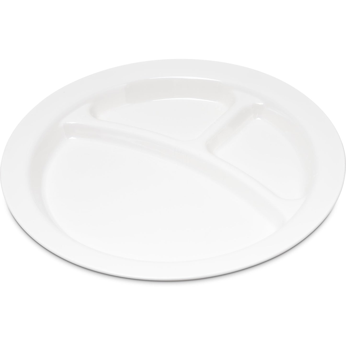 Carlisle PCD22002 9" White 3-Compartment Polycarbonate Narrow Rim Plate