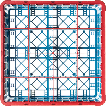 Carlisle RG16-2C410 Red-Carlisle Blue 16-Compartment Polypropylene OptiClean Divided Glass Rack with 2 Extenders 7.12"