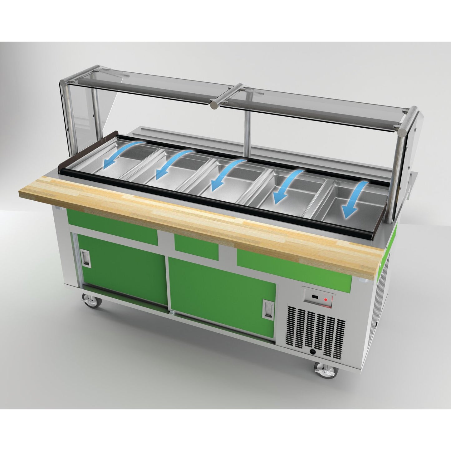 Dinex DXP4CB 60" x 28" x 36" 4-Well Stainless Steel DineXpress Cool Breeze Cold Food Counter