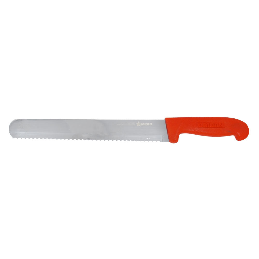 Omcan 12668 10-inch Red Polypropylene Handle Slicer Straight Wave Edge Knife