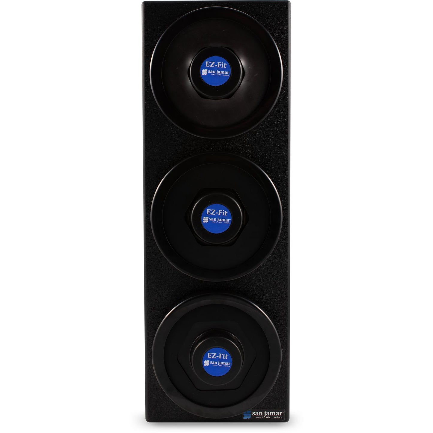 San Jamar C2903BK Black 3-Slot EZ-Fit Vertical Countertop Cup Dispenser Cabinet with Black Trim Ring