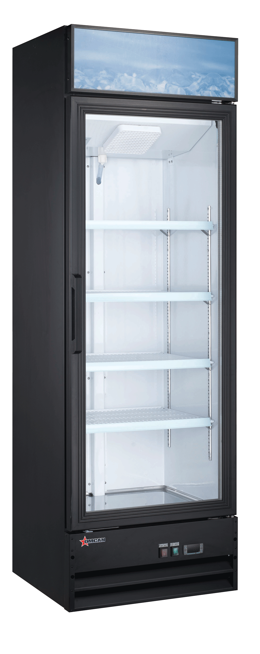 Omcan 51035 14 cu.ft 26-inch Black Single Door Swing Glass Door Refrigerator