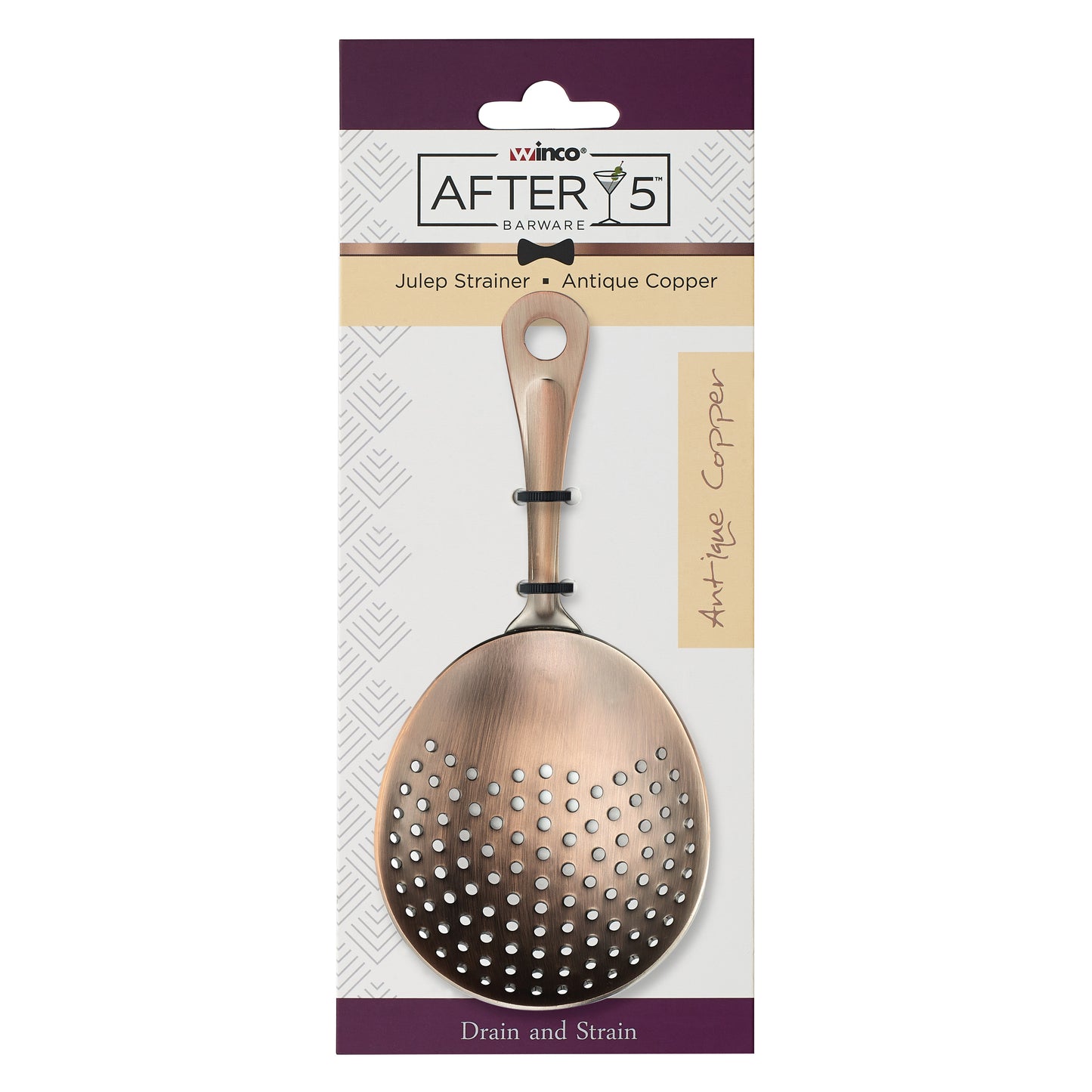 Winco BAJS-6AC Stainless Steel After 5 Julep Strainer, Antique Copper Finish