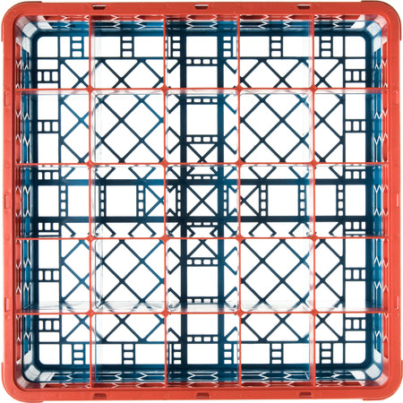 Carlisle RG25-1C412 Orange-Carlisle Blue 25-Compartment Polypropylene OptiClean Divided Glass Rack with 1 Extender 5.56"