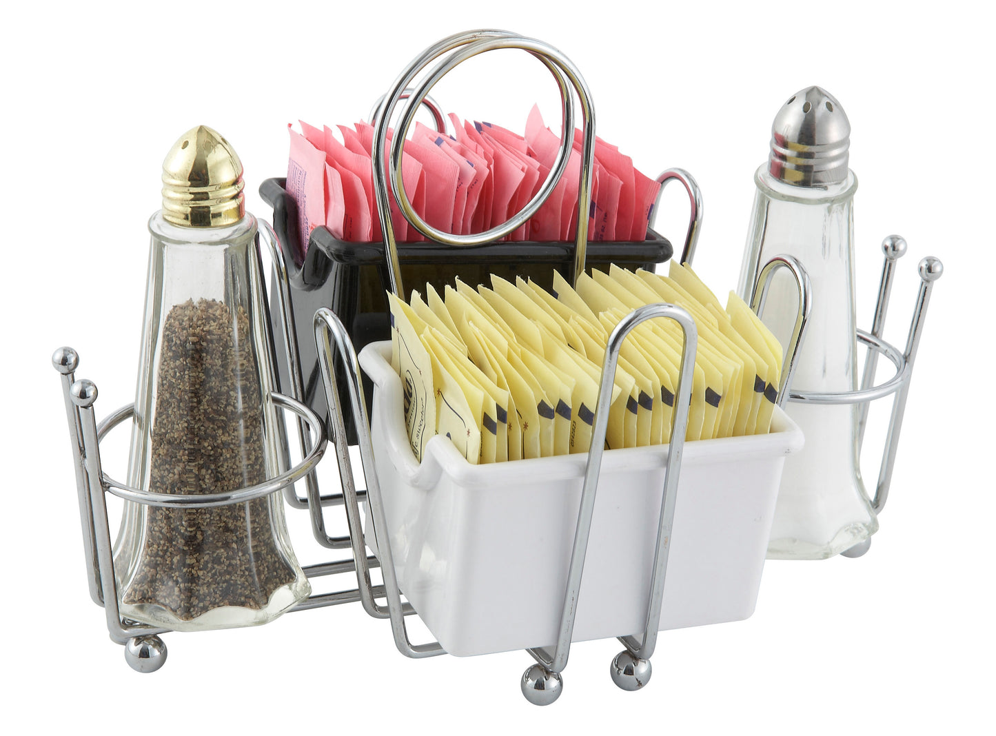 Winco WH-1 Chrome-Plated Cruet Rack for Salt/Pepper Shaker & Sugar Packets