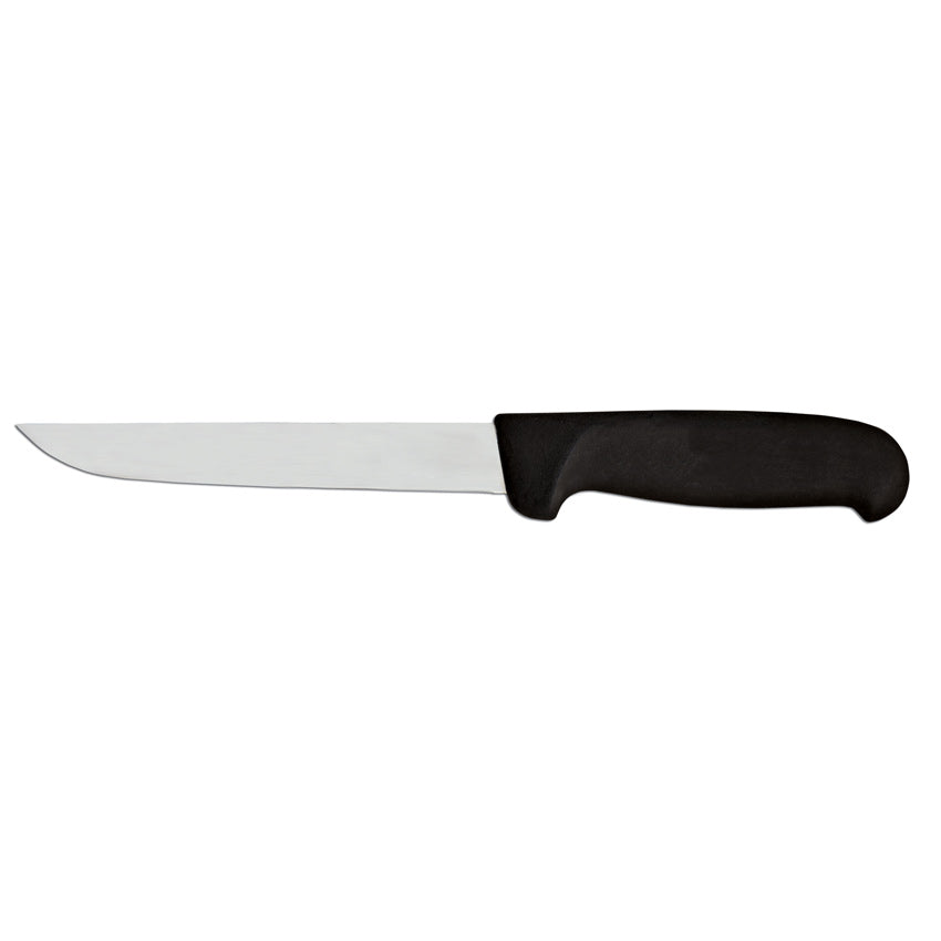 Omcan 12844 6" Black Super Fiber Handle Straight Blade Boning Knife with Black Super Fiber Handle