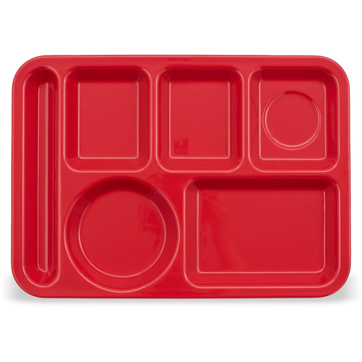 Carlisle 4398005 10" x 14" Red 6-Compartment Melamine Left-Hand Heavyweight Tray