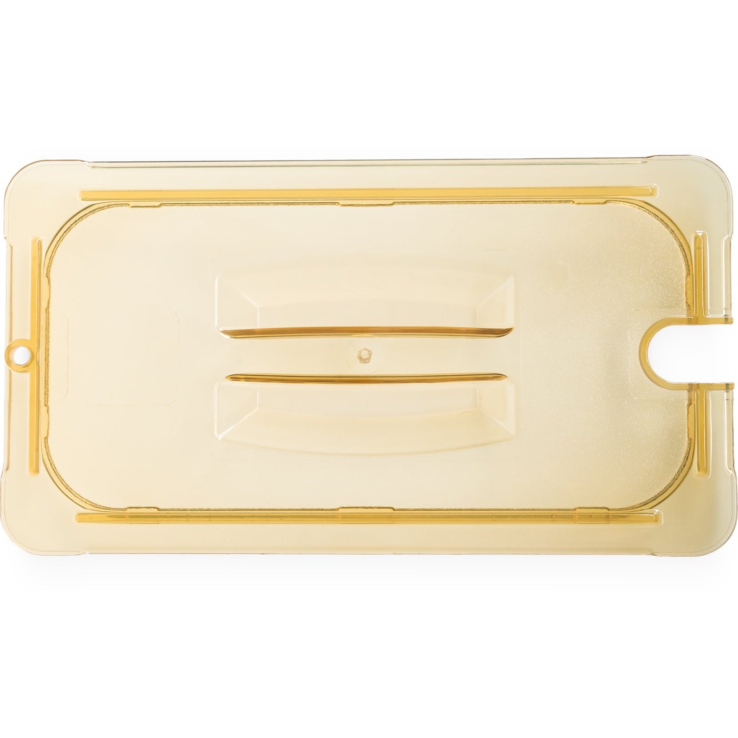 Carlisle 10471U13 1/3 Size Amber High Heat Plastic StorPlus Handled Notched Universal Food Pan Lid