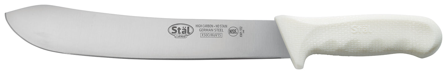 Winco KWP-102 10" White Polypropylene Handle Butcher Knife