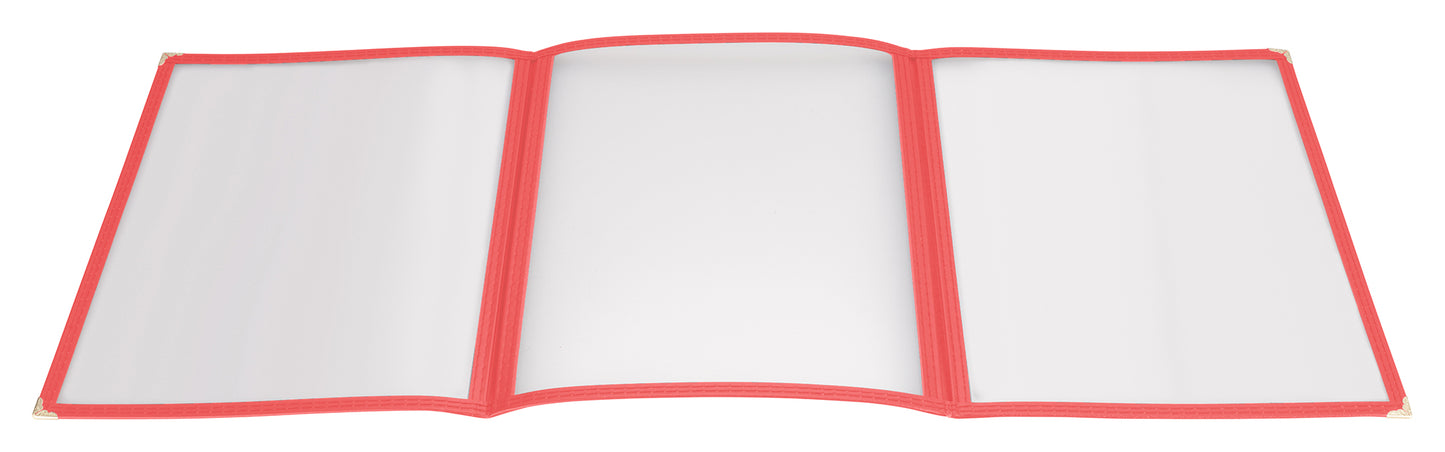 Winco PMCT-9R 9-1/2" x 12-1/8" Red Triple Fold Menu Cover