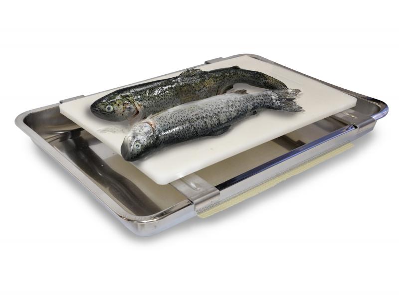 Omcan 28355 15.4" x 10.2" Carving / Filet Cutting Board with Stainless Steel Drip Pan