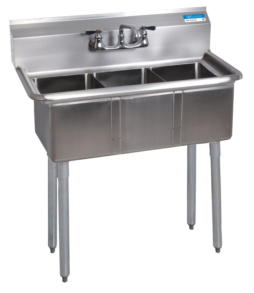 BK Resources BKS-3-1014-10 3-Compartment Stainless Steel Convenience Store Sink w/ 14L X 10W X 10D Bowls