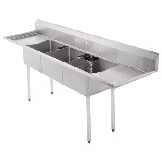 Bishop S3C181811-18LR 18"x18" Triple Compartment Sink with Both Side Drainboard