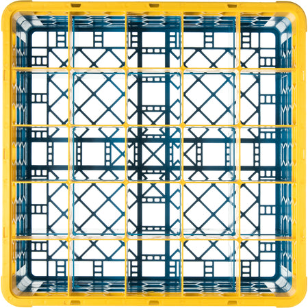 Carlisle RG25-2C411 Yellow-Carlisle Blue 25-Compartment Polypropylene OptiClean Divided Glass Rack with 2 Extenders 7.12"