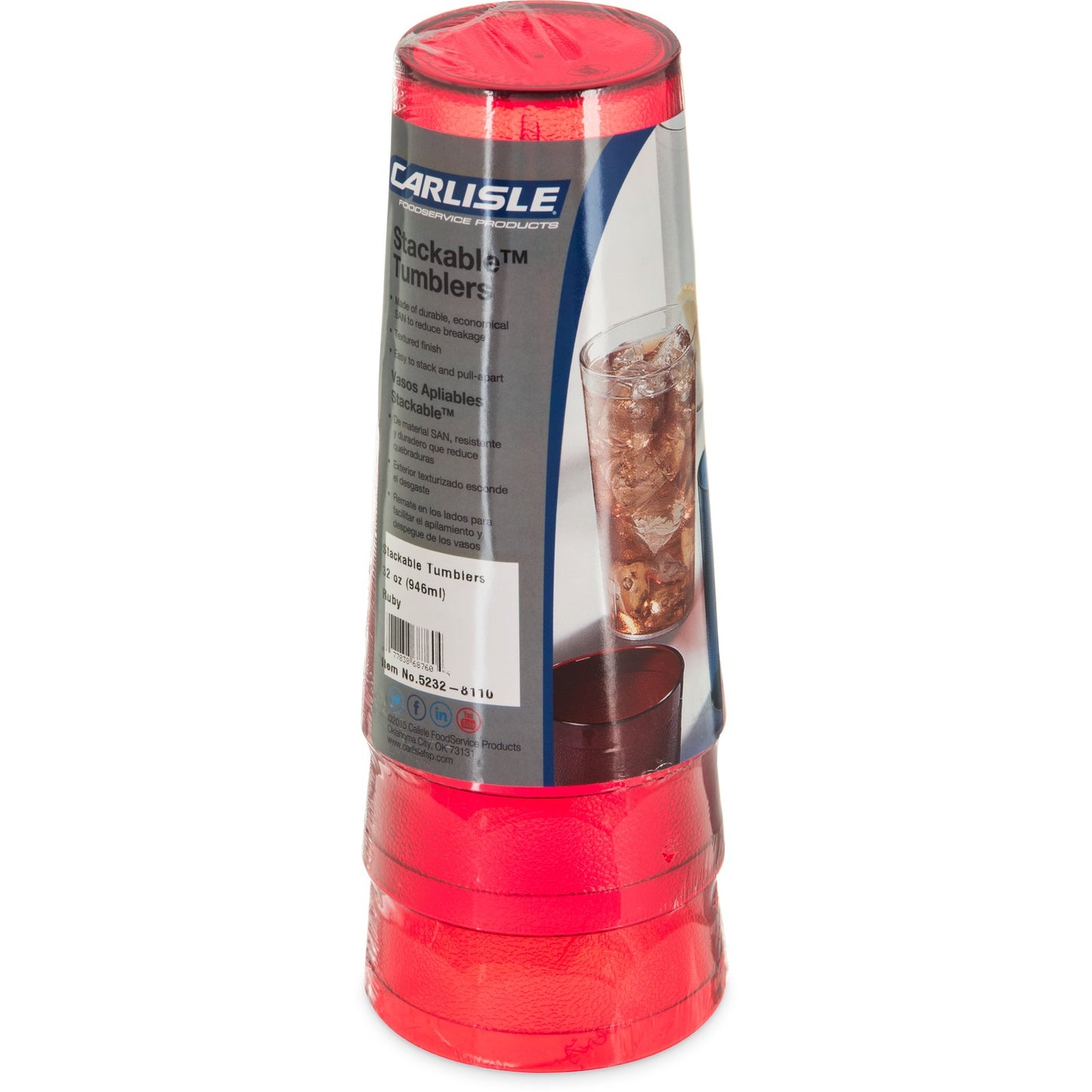 Carlisle 5232-8110 32 oz Ruby SAN Stackable Tumbler - Cash & Carry (3/pk)
