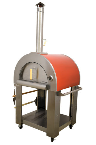 Omcan 48113 32" Wood Fired Pizza Oven Stainless Steel with Red Enamel Coating Shield