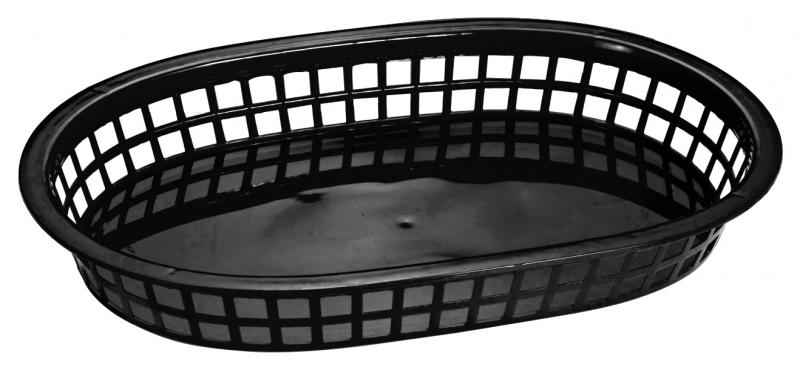 Omcan 80355 10" x 7" Black Oval Plastic Fast Food Serving Basket