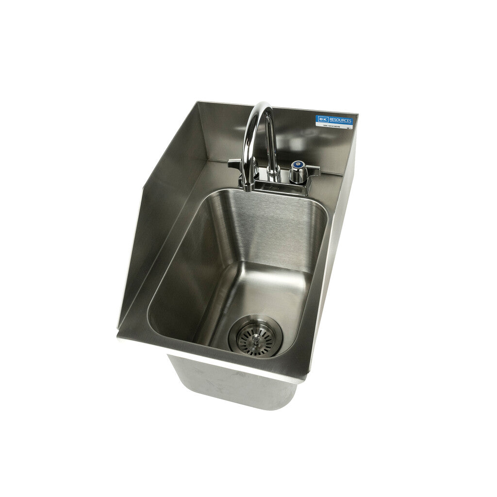 BK Resources DDI-10141024S-P-G One Compartment Stainless Steel Drop-In Sink w/Side Splashes 14L x 10W x 10D Bowls w/Faucet