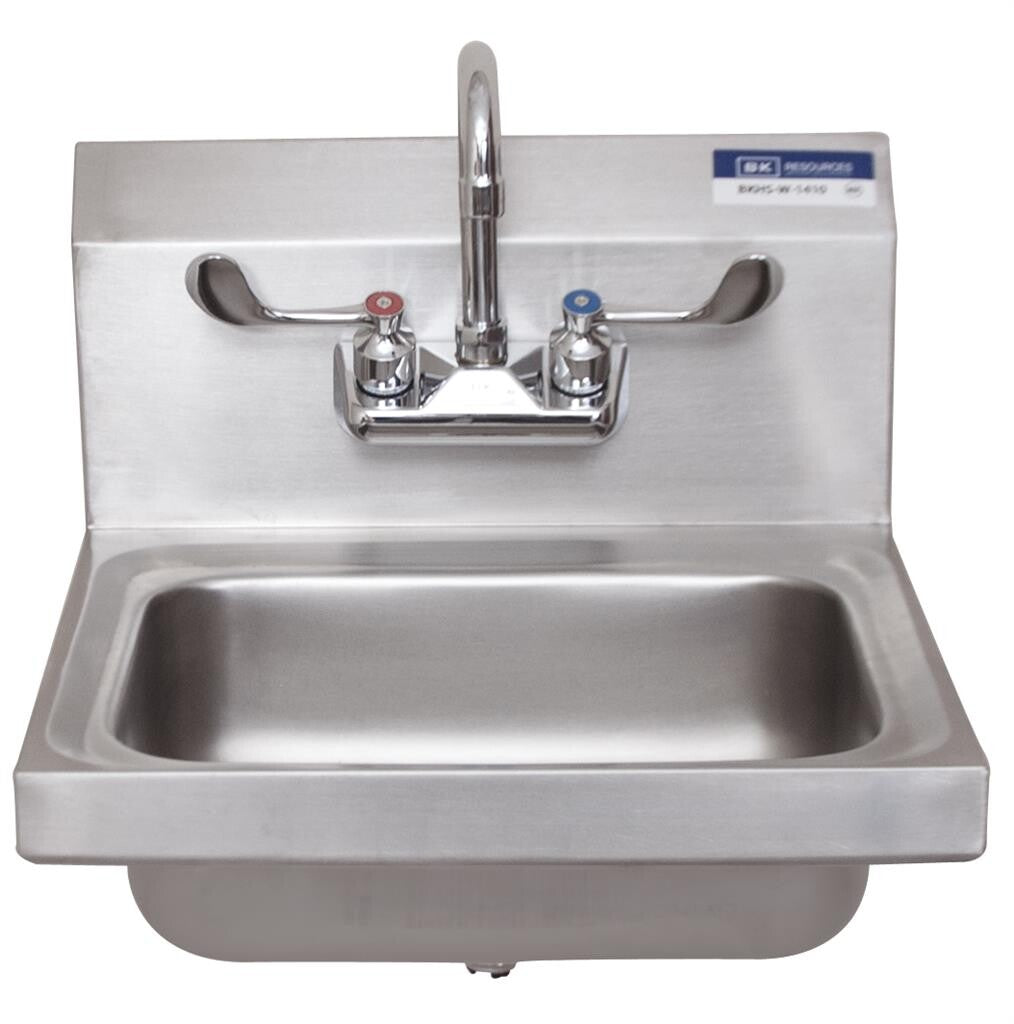 BK Resources BKHS-W-1410-W-G Stainless Steel Hand Sink w/ Wristblade Faucet, 2 Holes 14”x10”x5”