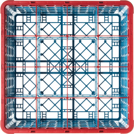 Carlisle RG16-4C410 Red-Carlisle Blue 16-Compartment Polypropylene OptiClean Divided Glass Rack with 4 Extenders 10.3"