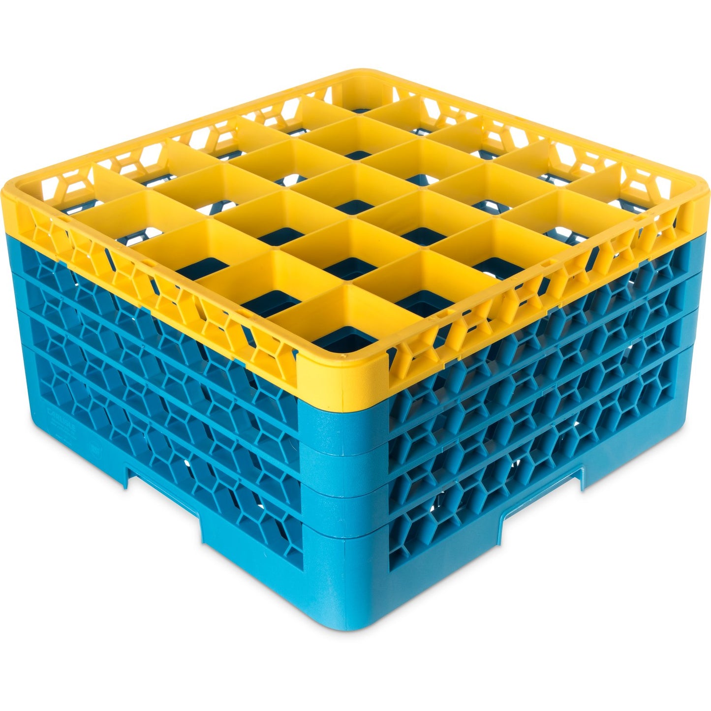 Carlisle RG25-4C411 Yellow-Carlisle Blue 25-Compartment Polypropylene OptiClean Divided Glass Rack with 4 Extenders 10.3"