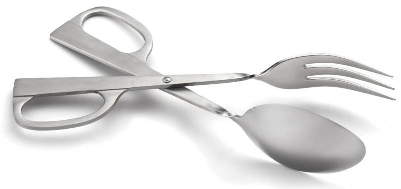 Omcan 80426 10-inch Stainless Steel Scissor Salad Tongs - Fork and Spoon