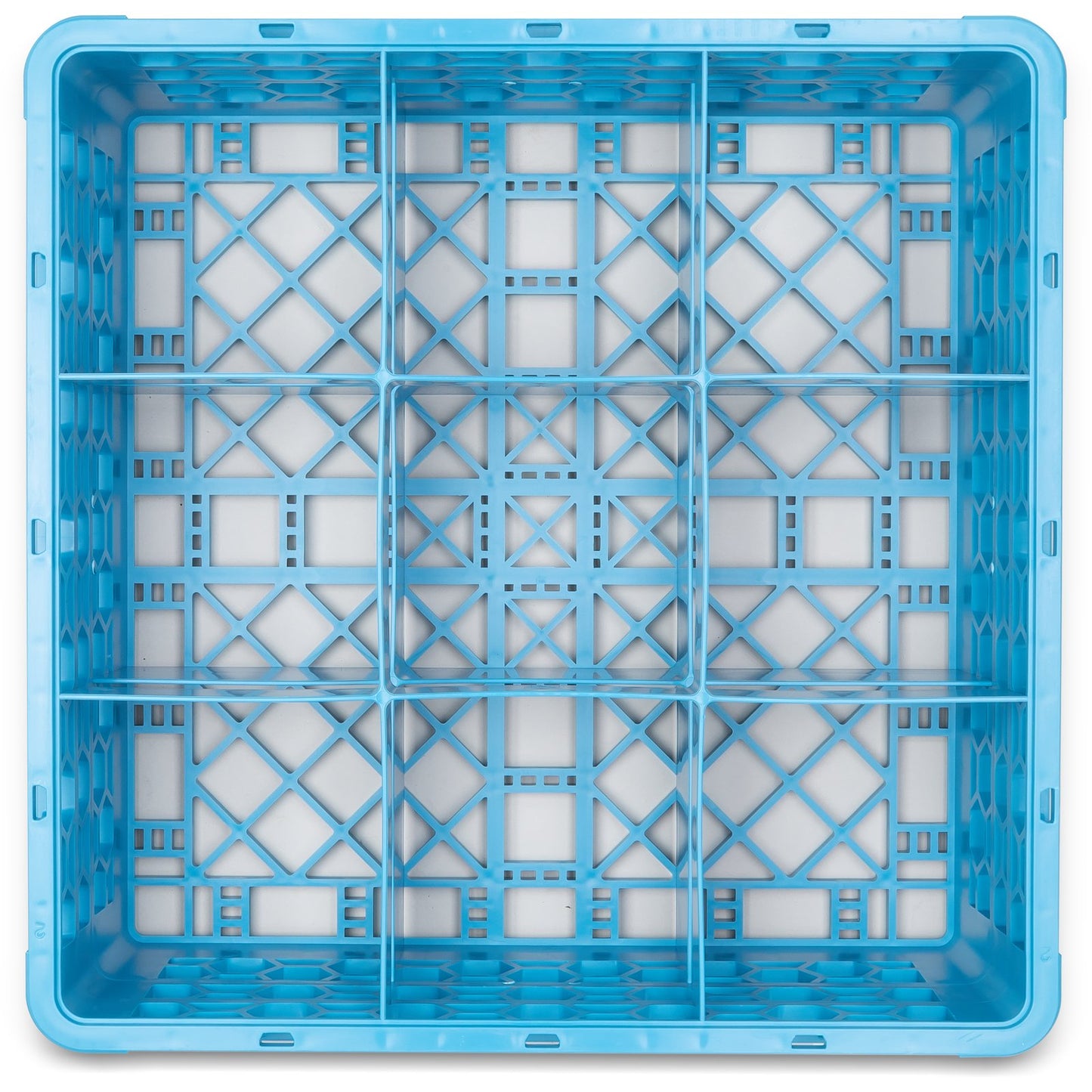 Carlisle RG9-214 Carlisle Blue 9-Compartment Polypropylene OptiClean Divided Glass Rack with 2 Extenders 7.12"
