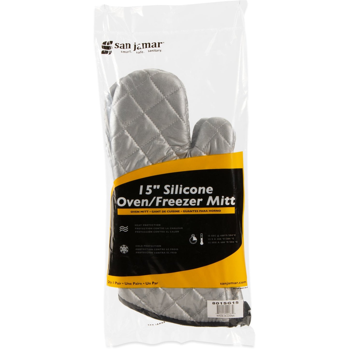 San Jamar 801SG15 15" Silver Silicone Oven/Freezer Mitt