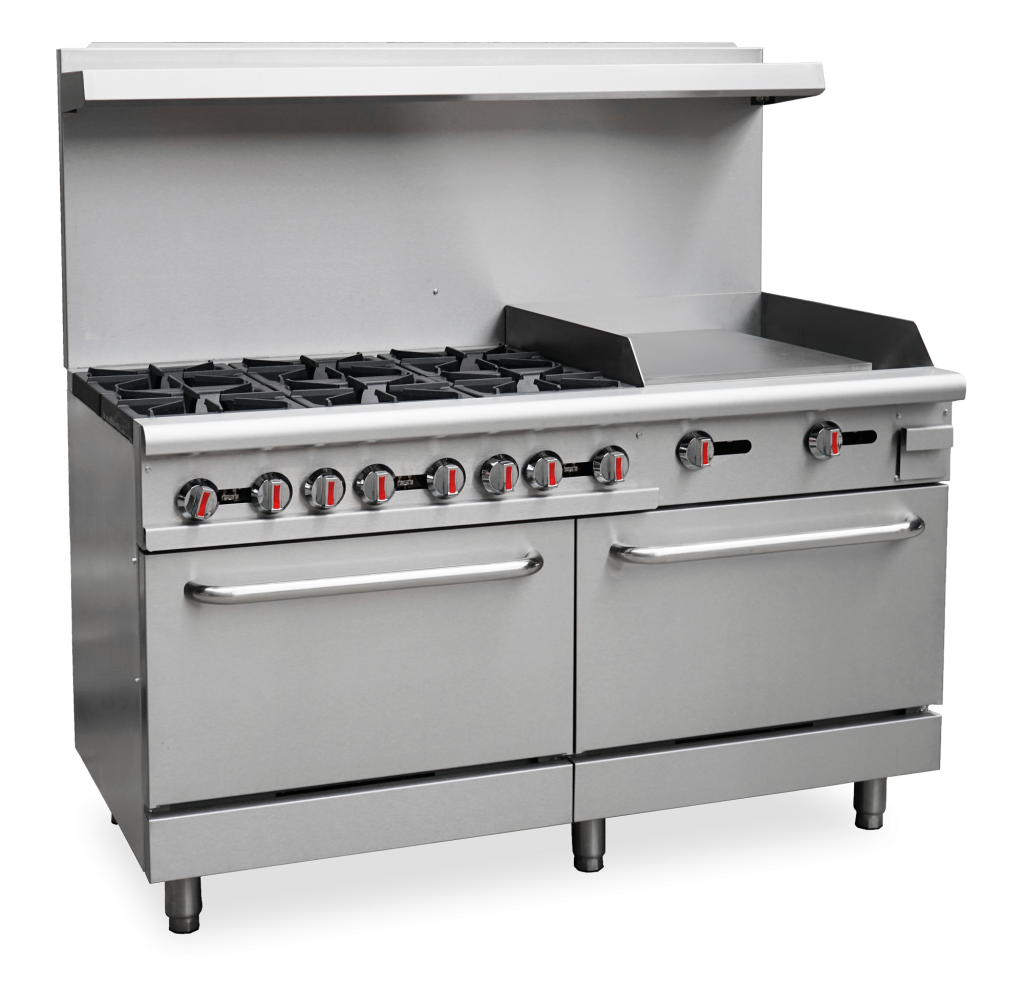 Omcan 46028 60-inch Gas Six Burner Commercial Range with 24-inch Griddle and 2 Ovens