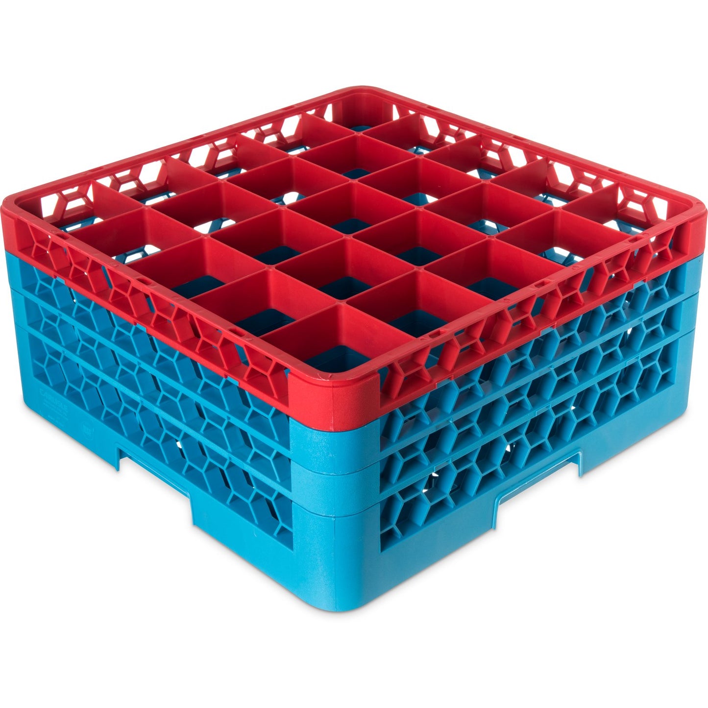 Carlisle RG25-3C410 Red-Carlisle Blue 25-Compartment Polypropylene OptiClean Divided Glass Rack with 3 Extenders 8.72"